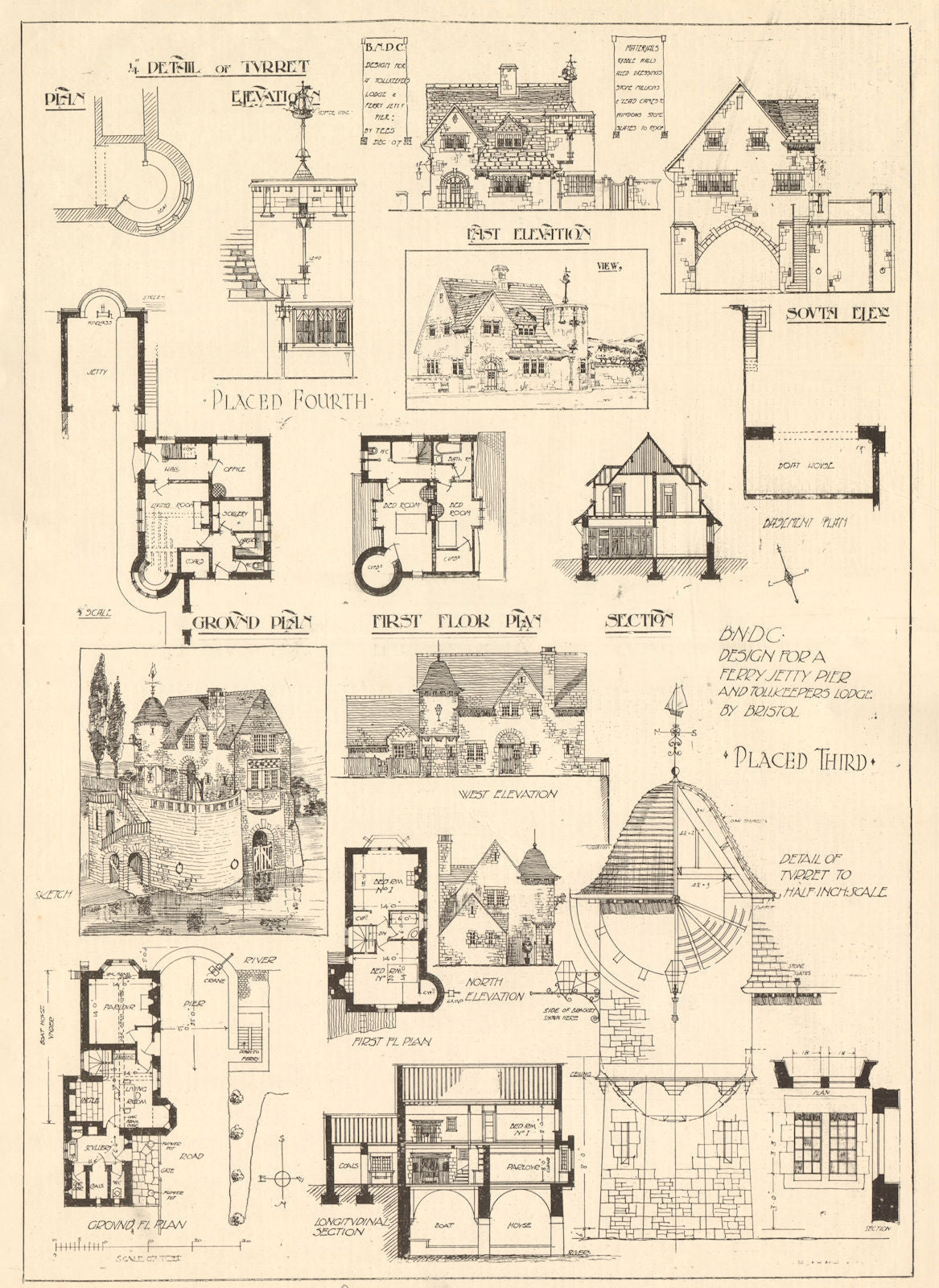 Ferry Jetty Pier & Tollkeepers Lodge design by Bristol & Tees. Plan section 1908